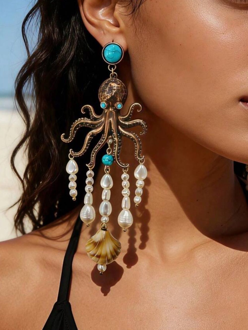 Octopus Pearl Drop Earrings #2787